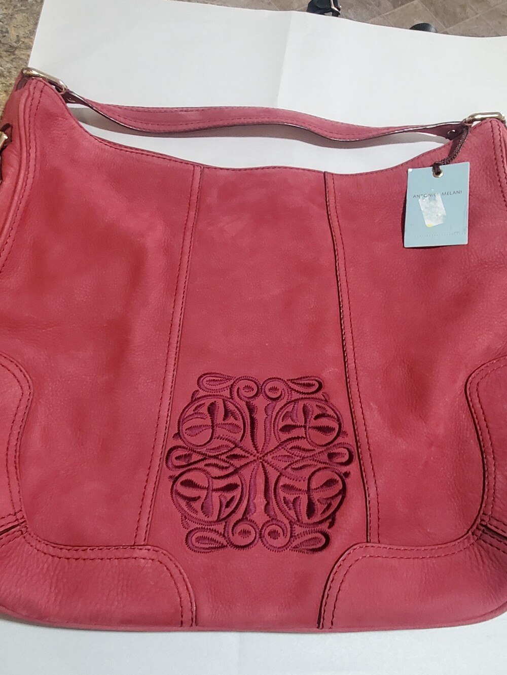 VINTAGE ANTONIA MRLANI NWT HOBO BAG. SUEDE SHOULDER BOHO. EMBROIDERED Red